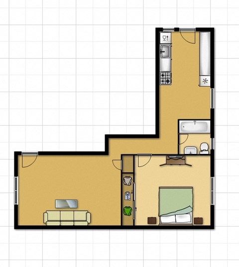 the floor plan of a small house with a bedroom and a living room